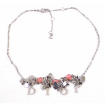 Christian Dior Silver Plated Rhinestones Pink Heart Necklace
