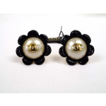 Chanel COCO on Pearl Black Petal Flower Clipped Earrings