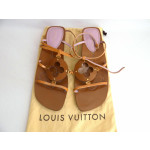 Louis Vuitton Leather T-strap Thong Brown Sandals