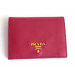 Prada Saffiano Leather Short Bi-fold Clasp Slim Wallet
