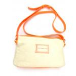 MARC BY MARC JACOBS Beige Neon Orange Canvas Leather Trim Crossbody Bag