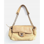Chanel Beige Linen & Python Small Accordion Shoulder Bag