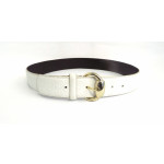 Gucci White Leather Horsebit Buckle Skinny Belt