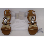 Jimmy Choo Store Canyon Leather Flat Sandals with Jewel Piece