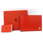 FERRARI TradeMark Horizontal Leather Wallet ( Red )