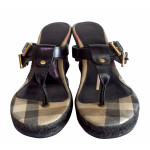 Burberry Black Leather Thong Espadrilles Wedges