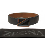 Ermenegildo Zegna Black and Foliage Leather Reversible Belt