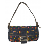 Fendi Denim Floral Embellished Baguette Bag