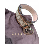 Gucci GG Heart Gold Buckle Canvas Leather Belt