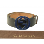Gucci Blue Interlocking G Buckle Leather Belt