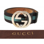 Gucci Interlocking G Buckle Blue Stripped Canvas Belt