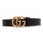 Gucci GG Navy Blue Leather Gold Buckle Belt
