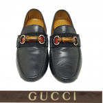 Gucci Navy Leather Web Bamboo Horsebit Loafer