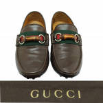 Gucci Brown Leather Web Bamboo Horsebit Loafer