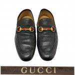 Gucci Web Black Leather Horsebit Loafers