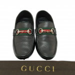 Gucci Black Leather Horsebit Web Loafers
