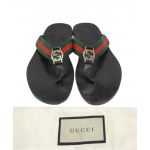 Gucci GG Web Strap Black Leather Thong Sandal