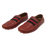 Gucci Web Red Leather Driving Loafers