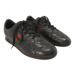 Gucci Black Leather Web Lace Up Sneakers