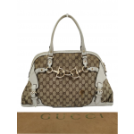 Gucci GG Canvas and Leather Medium Horsebit Nail Boston Bag