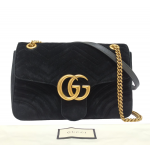 Gucci Black Matelasse Velvet GG Marmont Shoulder Bag