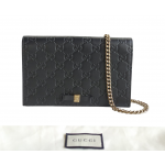 Gucci Black Guccissima Leather Bow Wallet on Chain