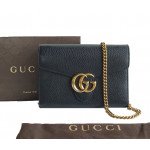 Gucci GG Marmont Black Leather Wallet On Chain