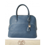 Hermes Blue Jean Clemence Leather Bolide Travel Handbag