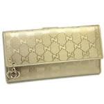 Gucci Metallic Guccissima GG Logo Charm Continental Flap Wallet