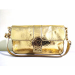 Michael Kors Golden Glossy Patent Leather Snake Print Fullton Shoulder Bag