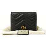 Gucci Black Quilted Leather GG Marmont Card Case