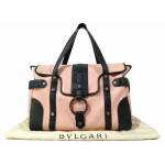 Bvlgari Pink and Black Canvas Leather Tote