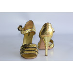 PRADA Platinum Gold High Heel Python Sandals