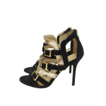 Jimmy Choo Black Suede And Metallic Gold Leather Bronx Strappy Sandals