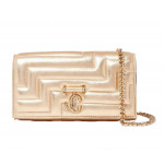 Jimmy Choo Metallic Gold Varenne Quilted Nappa Wallet On Chain