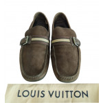 Louis Vuitton Brown Suede Stripe Buckle Loafer