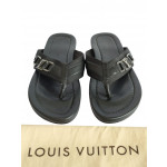 Louis Vuitton Black Leather Hamptons Thong Sandals