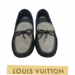Louis Vuitton Grey And Blue Suede Gloria Loafers