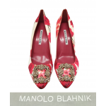 Manolo Blahnik Floral Pink Satin Jewel Buckle Pumps