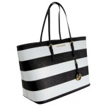 Michael Kors Striped Black and White Saffiano Leather Tote