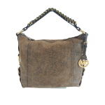 Michael Kors Tristan Distressed Python Brown Leather Shoulder Bag