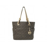 Michael Kors Dark Brown Signature Coated Canvas and Leather Jet Set Tote