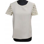 Moschino Cream Crepe and Lace Sleeve Top