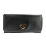 Prada Black Saffiano Leather Continental Flap Wallet