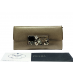 Prada Saffiano Lux Leather Crystal Embellishment Continental Wallet