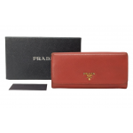 Prada Vitello Daino Red Leather Flap Continental Wallet