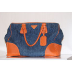 Prada Blue Denim & Orange Handbag