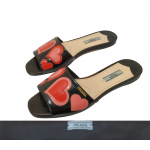 Prada Heart Motif Patent Leather Flat Slide Sandals