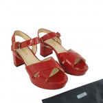 Prada Red Patent Leather Criss Cross Platform Ankle Strap Sandals