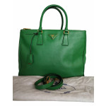 Prada Green Saffiano Lux Leather Double Zip Tote